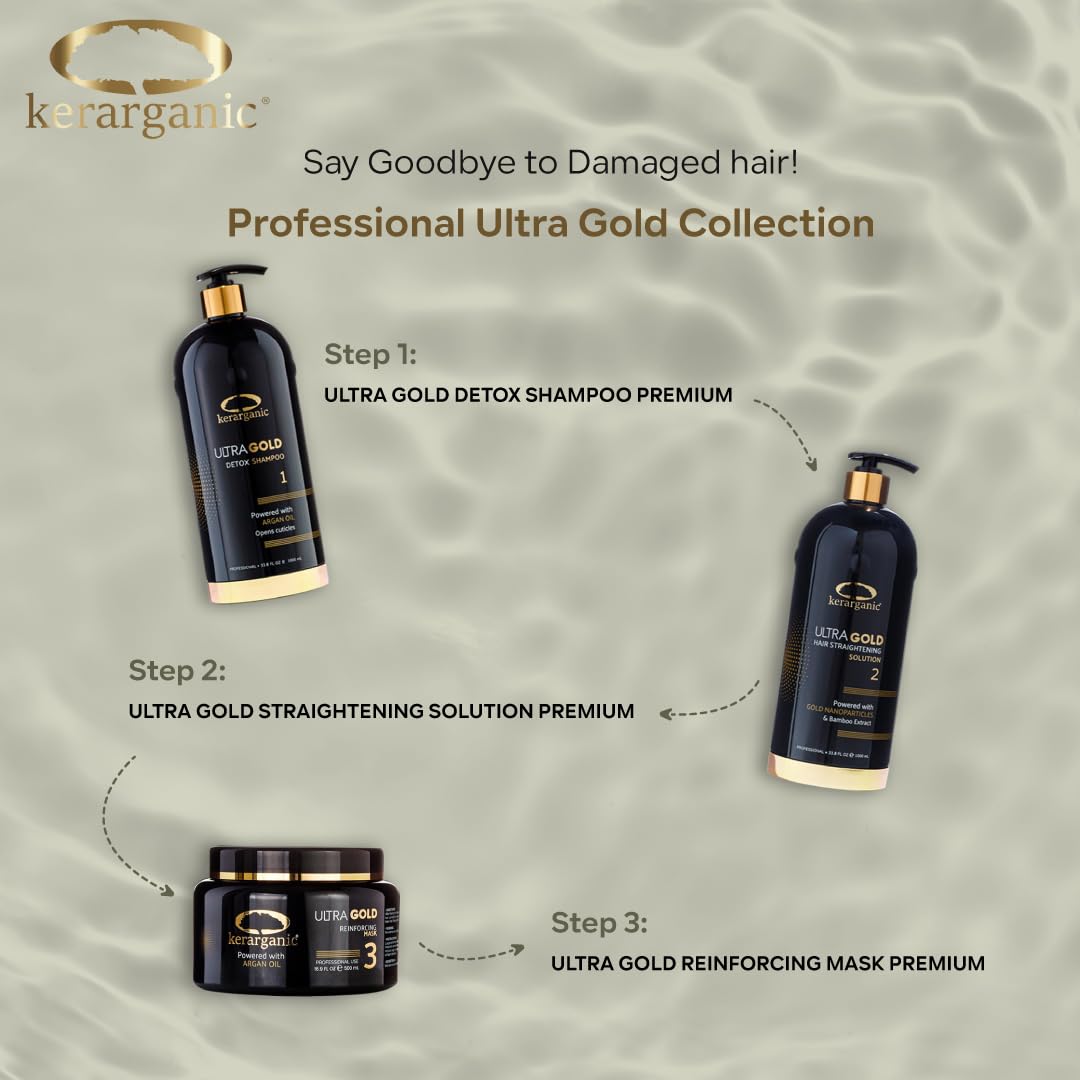 ULTRA GOLD - PROFESSIONAL BRAZILIAN KERATIN TREATMENT BUNDLE (Detox Shampoo 500ml + Keratin Treatment 500ml + Mask 500ml) Beauty & Personal Care KERARGANIC