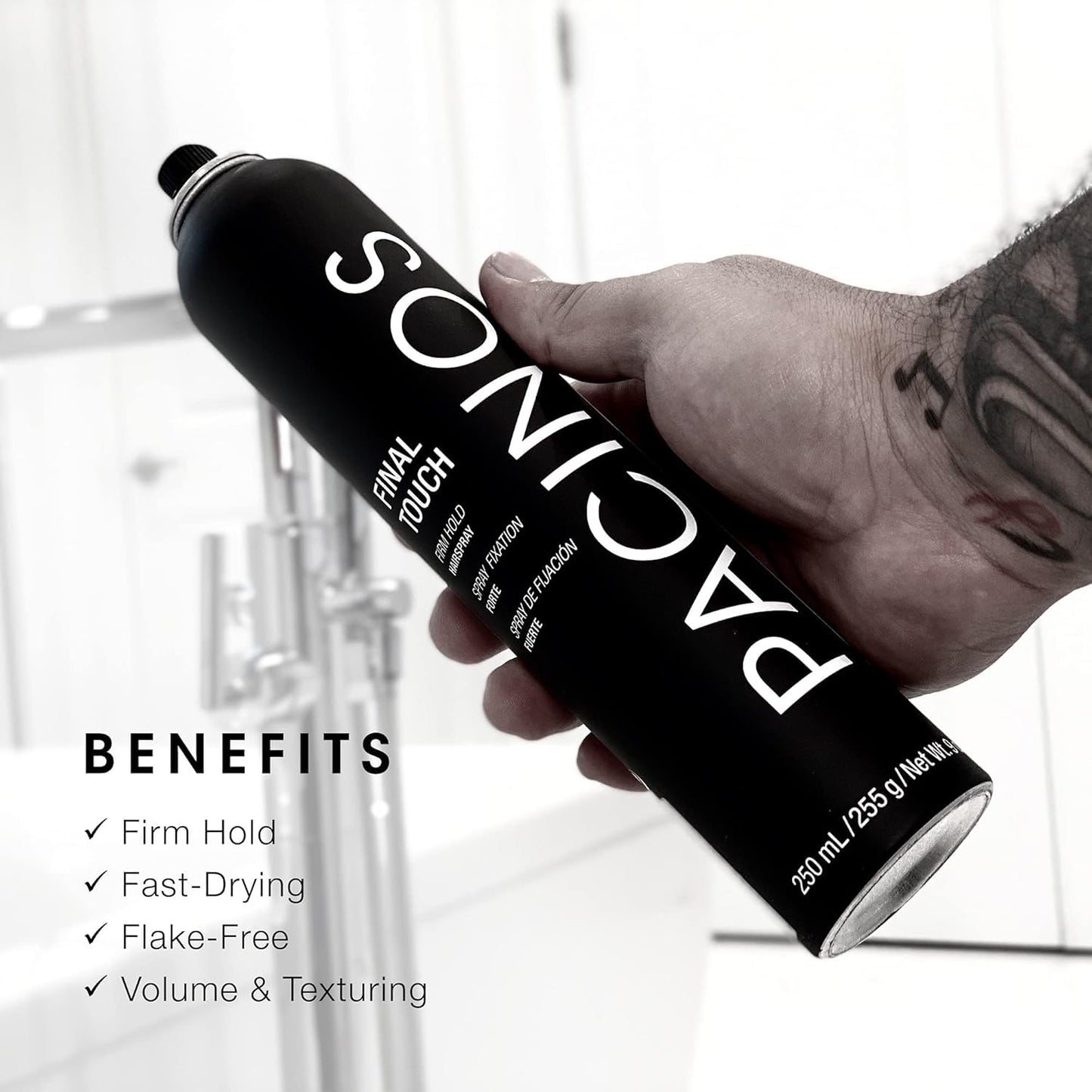 Pacinos Final Touch Hairspray - Anti-Frizz, Firm Hold, Flexible, Fast Drying and Flake Free Aerosol - Add Volume, Texture and Strength to your Beauty & Personal Care Pacinos