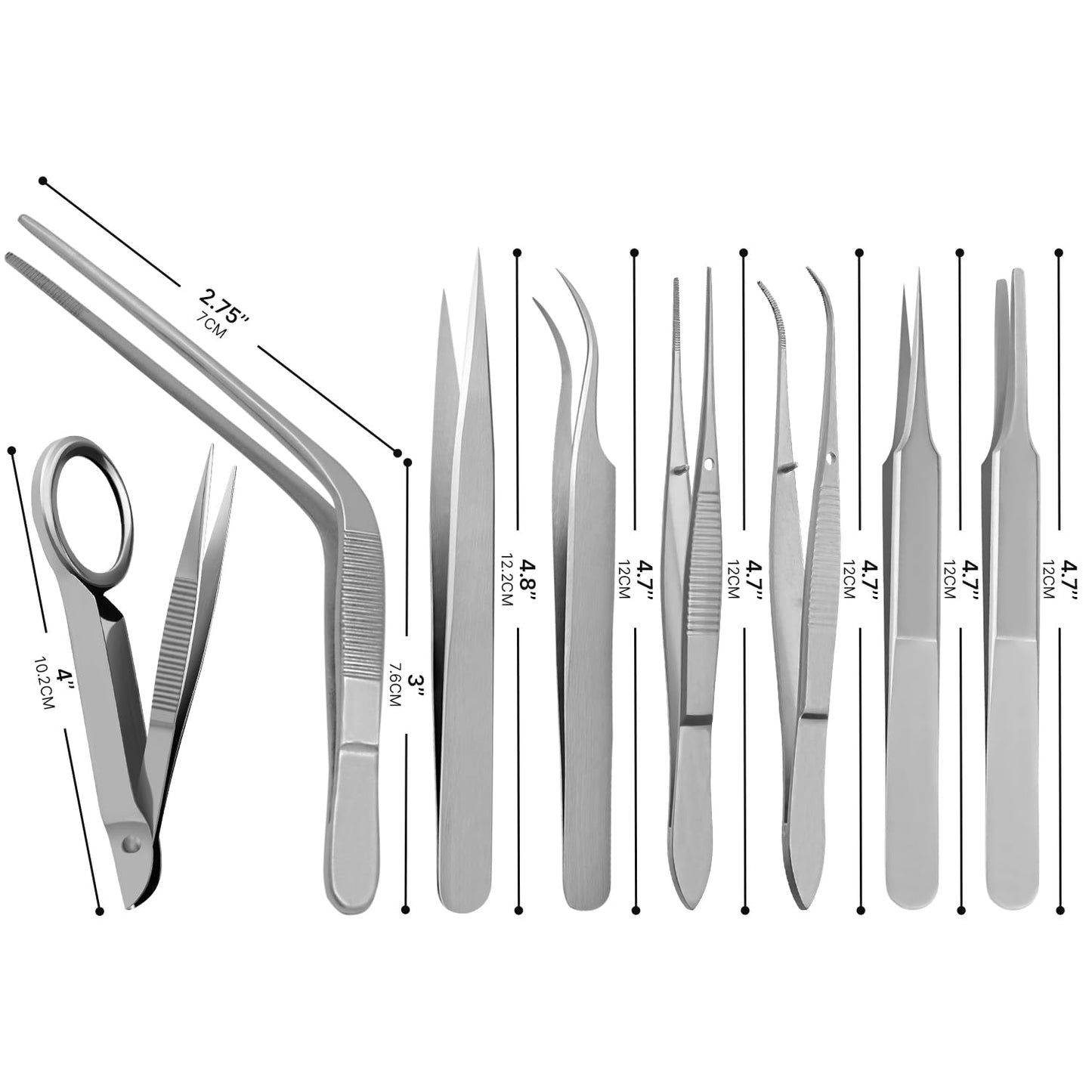 Splinter Forceps - Fine Point - Tweezers Stainless Steel Straight & Curved (Set of 8 Pcs W Magnifying Glass) Beauty and Personal Care SURGICAL ONLINE