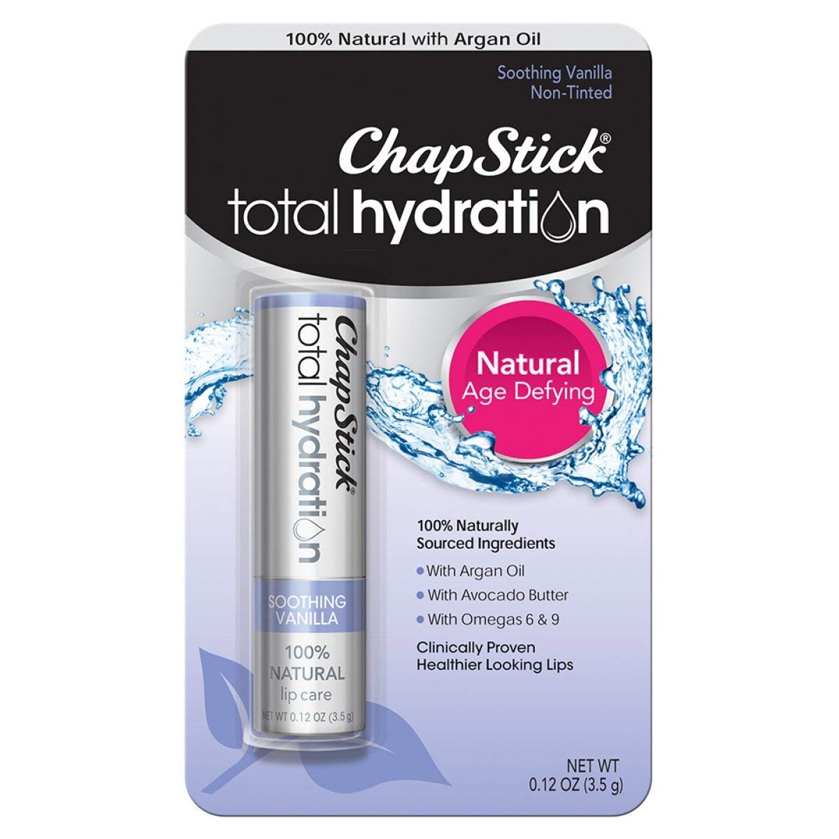 ChapStick Total Hydration Soothing Vanilla Moisturizing Lip Balm Tube, Lip Care with Argan Oil - 0.12 Oz Beauty & Personal Care ChapStick