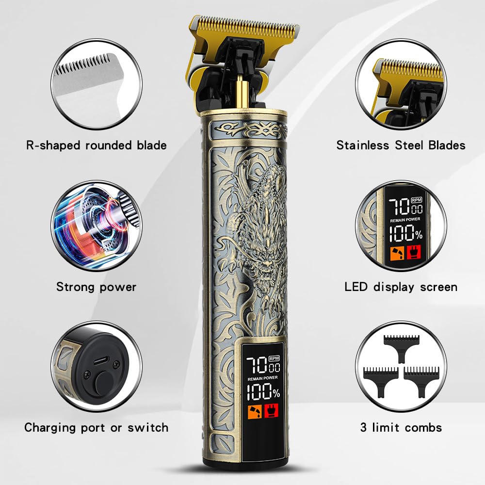 Professional Hair Clippers for Men, Rechargeable Cordless Barbers Trimmer with Digital Display and 3 Limit Combs, Ideal for, Dad Oil Head Carving Beauty and Personal Care QDKVTNDJZ