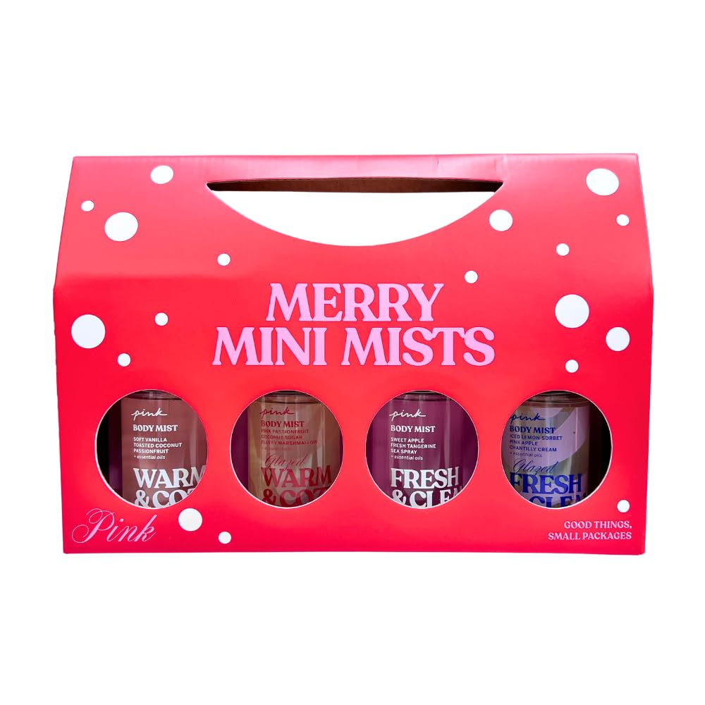 Victoria's Secret PINK Merry Mini Body Mist Gift Set - Warm & Cozy & Fresh & Clean Scents - 4-Piece Travel Size Collection (2.5 fl oz Each) Beauty & Personal Care Victoria's Secret