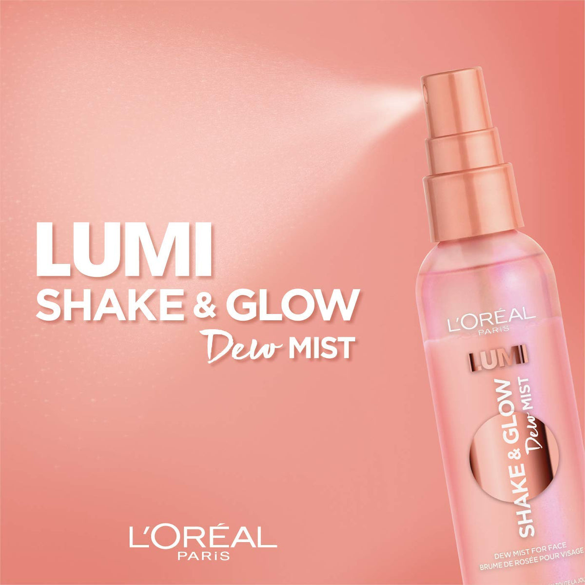 L’Oréal Paris Makeup LUMI Shake and Glow Dew Mist, Hydrating and Soothing Face Mist, Prep and Set Makeup, Energizes Skin with a Healthy Boost