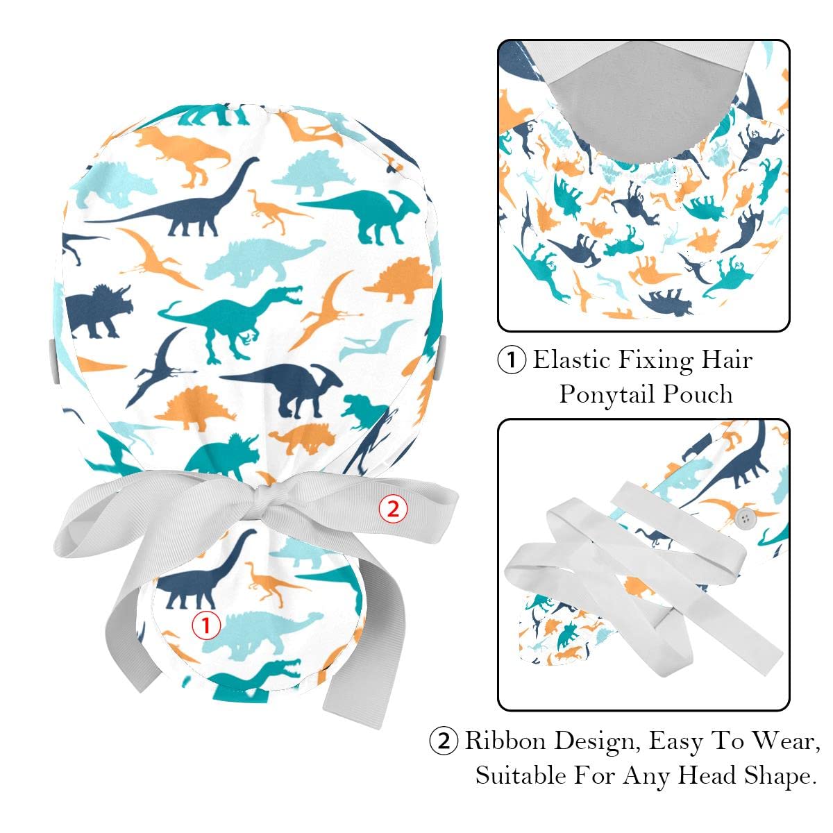 DEYYA Dinosaur Footprint Pattern Adjustable Working Cap with Ponytail Holder, 2 Packs Scrub Cap Bouffant Hat for Men & Women, One Size Beauty and Personal Care DEYYA