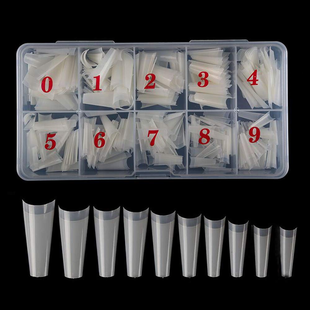 Natural Coffin Acrylic Nails-500pcs Half Cover Nails Coffin Shaped Ballerina Nails Tips Long Acrylic False Fake Nail Artificial, 10 Size with Box Beauty & Personal Care AM RONG MAGIC