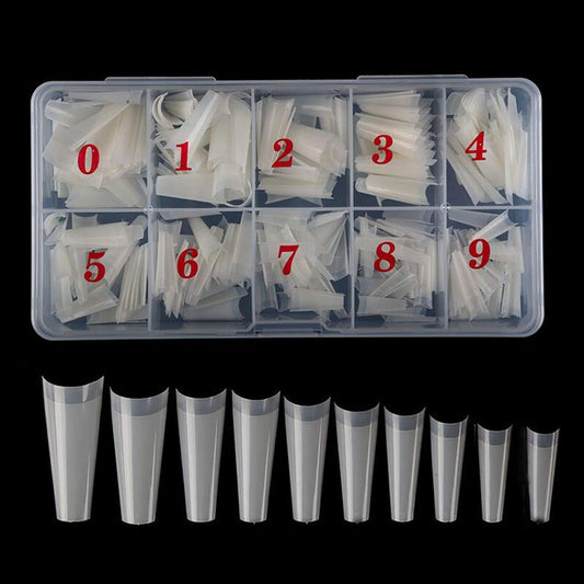 Natural Coffin Acrylic Nails-500pcs Half Cover Nails Coffin Shaped Ballerina Nails Tips Long Acrylic False Fake Nail Artificial, 10 Size with Box Beauty & Personal Care AM RONG MAGIC