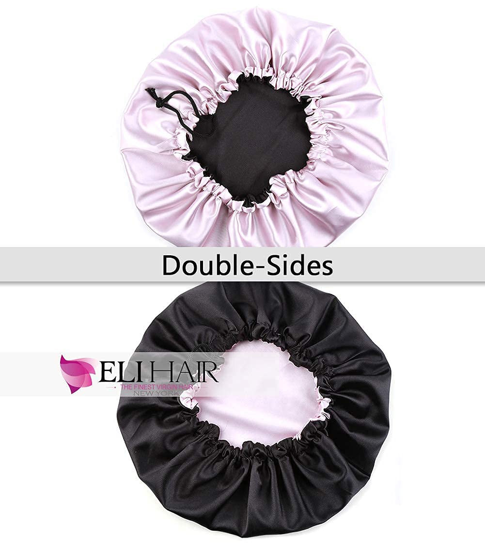 ELIHAIR Stain Bonnet Silky Sleep Cap Adjustable Satin Cap for Night Sleeping Hair Bonnet Reversible Double Layer Light Purple/Black Beauty & Personal Care ELIHAIR