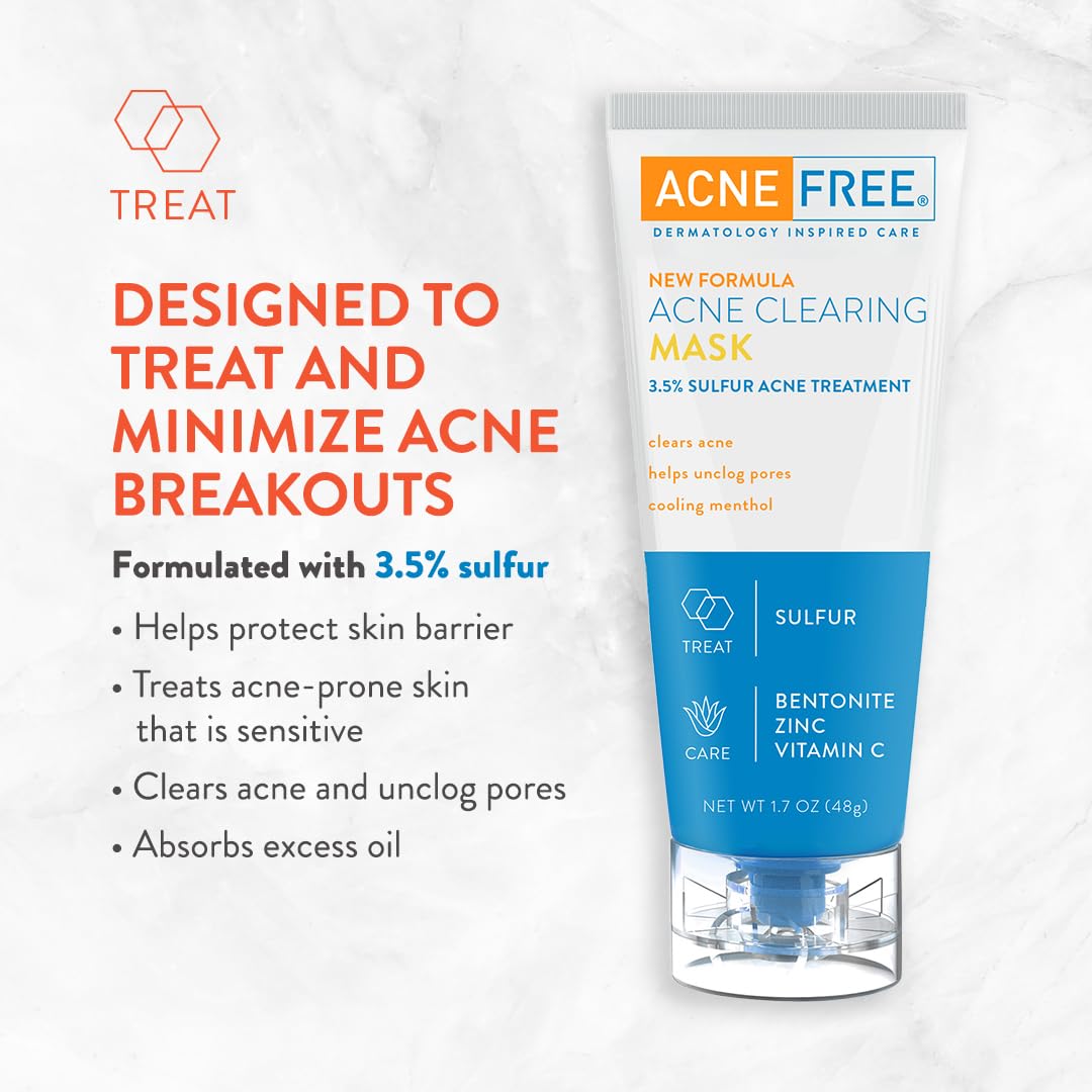 AcneFree Acne Clearing Mask, 3.5% Sulfur Acne Treatment, Absorbs Excess Oil and Unclogs Pores with Vitamin C, Bentonite, and Zinc, 1.7 Ounce Beauty & Personal Care AcneFree