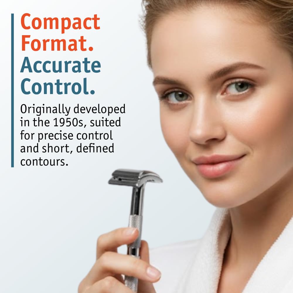 MERKUR 907C Precision Moustache & Eyebrow Razor - Bright Chrome Finish, Brass Handle & Die-Cast Zinc Head, Ultra-Narrow Design for Controlled Contour Beauty and Personal Care MERKUR