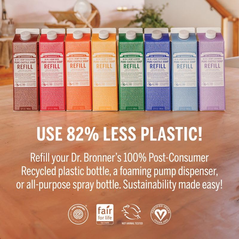 Dr. Bronner's Pure-Castile Liquid Magic Soap Refill - Made with Regenerative Organic Certified Oils, 86% Less Plastic per Quart - 18-in-1 Uses Beauty & Personal Care Dr. Bronner's