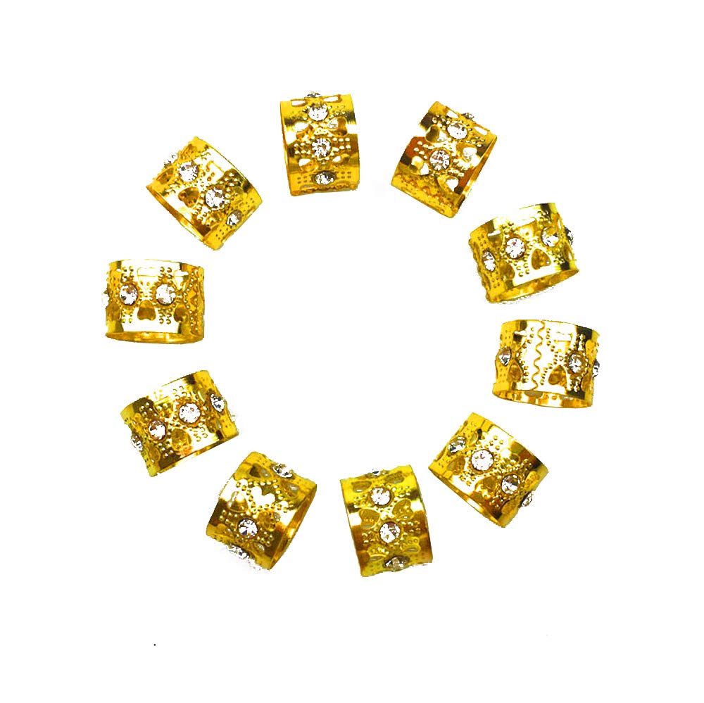 Hyamass 30pcs Gold Hair Accessories, Rhinestone Aluminum Dreadlocks Beads with Adjustable Cuffs, Metal Hair Ring Clips Hair Jewelry for Women Beauty & Personal Care Hyamass