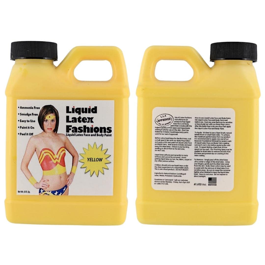 Yellow 8 Fl Oz - Liquid Latex Body Paint, Ammonia Free No Odor, Easy On and Off, Cosplay Makeup, Creates Professional Monster, Zombie Arts Beauty & Personal Care Liquid Latex Fashions