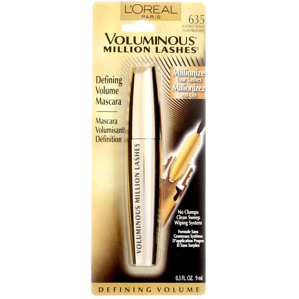 L’Oreal Paris Voluminous Million Lashes Mascara, 635 Blackest Black (Pack of 2) Beauty & Personal Care L'Oreal Paris