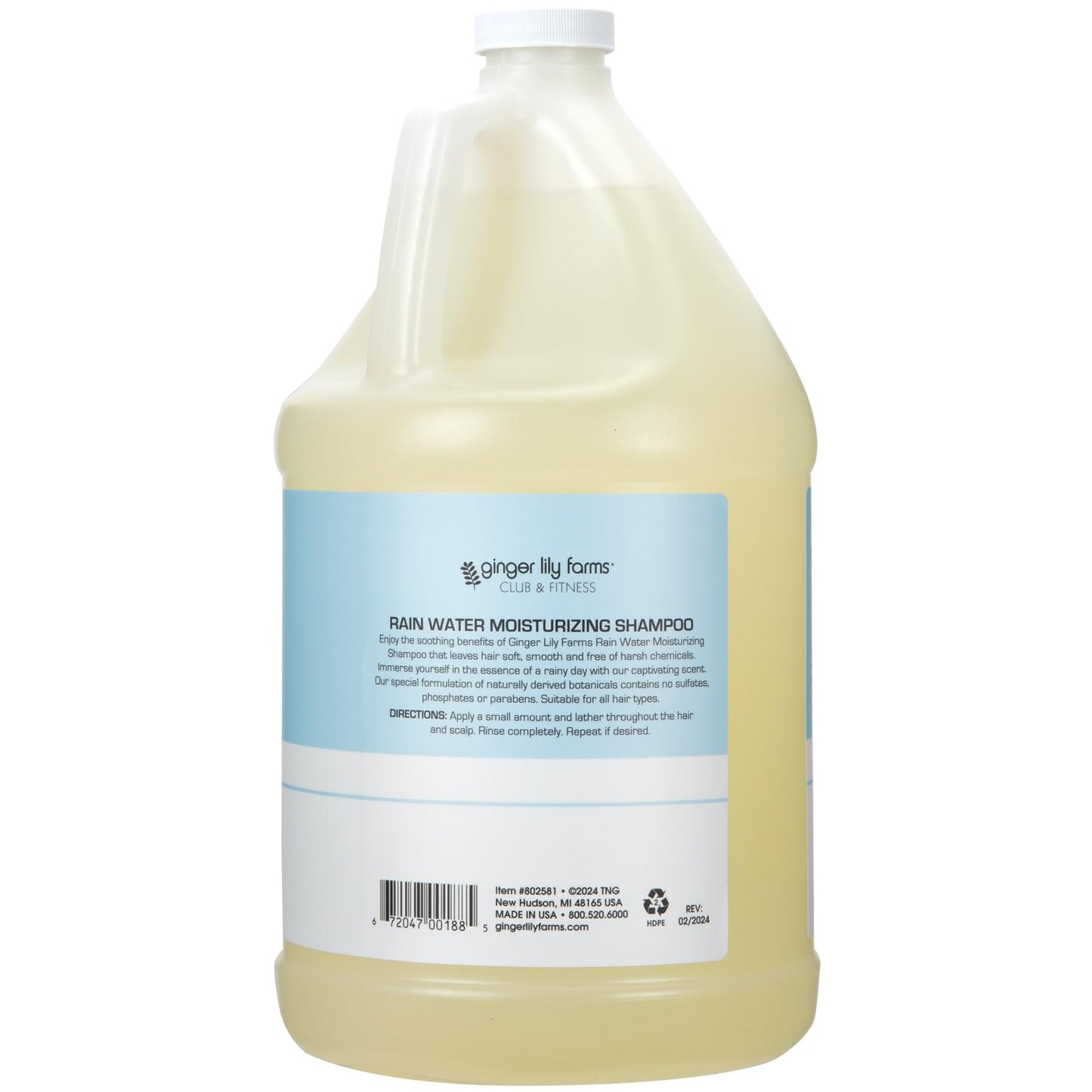 Ginger Lily Farms Club & Fitness Moisturizing Shampoo for All Hair Types, 100% Vegan & Cruelty-Free, Rain Water Scent, 1 Gallon (128 fl oz) Refill Beauty & Personal Care Ginger Lily Farms