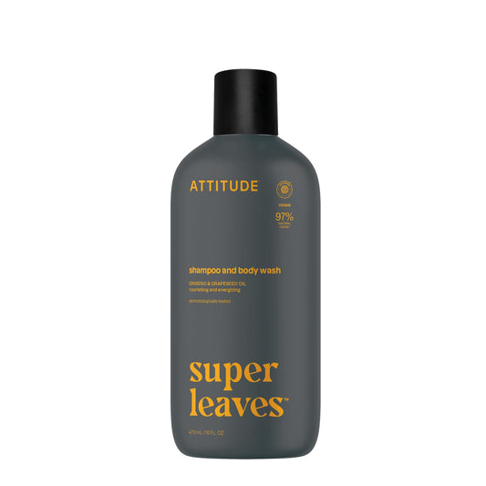 ATTITUDE 2-in-1 Body Wash & Shampoo for Men & Women, EWG Verified, Vegan, Natural Ingredients, Dermatologist-Tested, Ginseng and Grapeseed Oil, 16 Fl Beauty & Personal Care BIO SPECTRA ATTITUDE