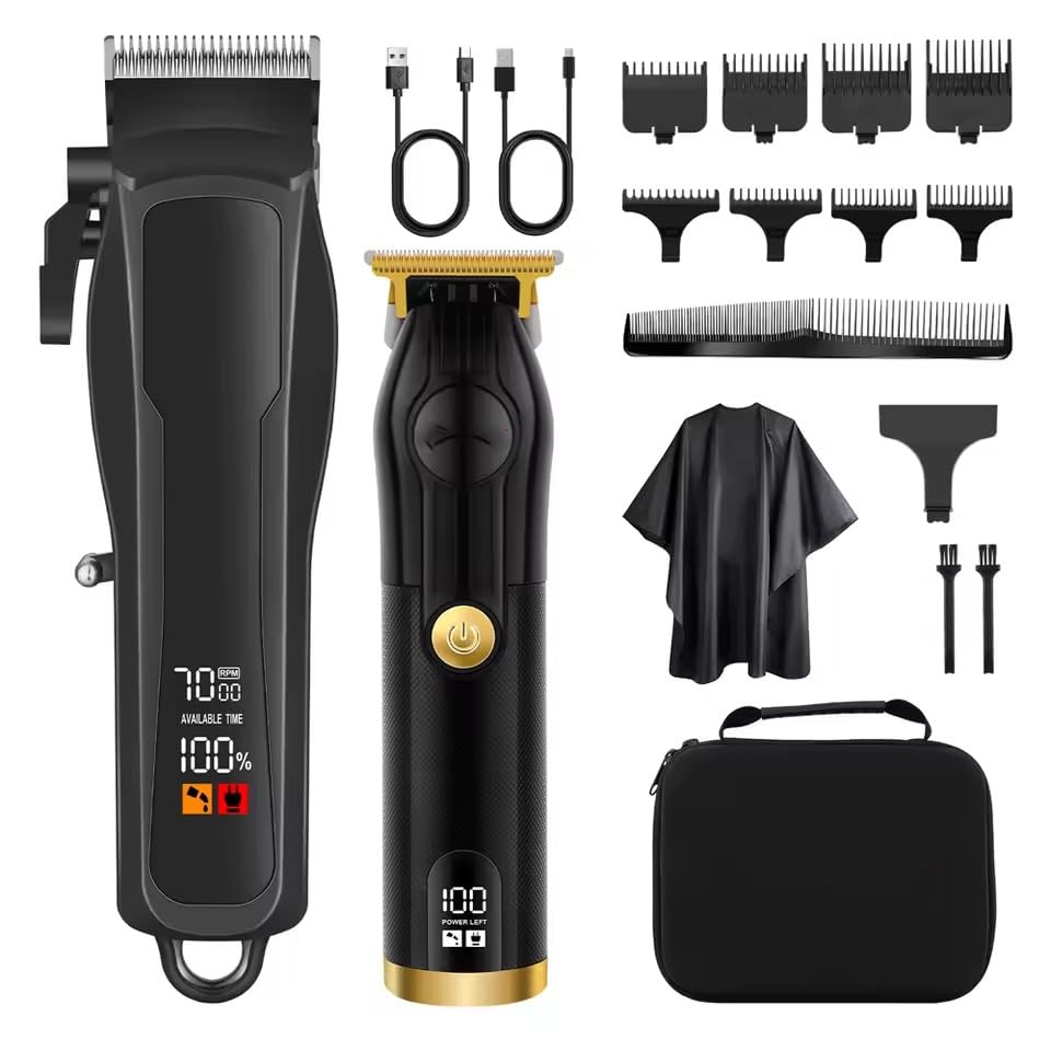 Professional Hair Clippers for Men, Cordless Barber and Trimmer Set with LCD Digital Display and 8 Limit Combs, Cutting Grooming Rechargeable Beauty and Personal Care QDKVTNDJZ