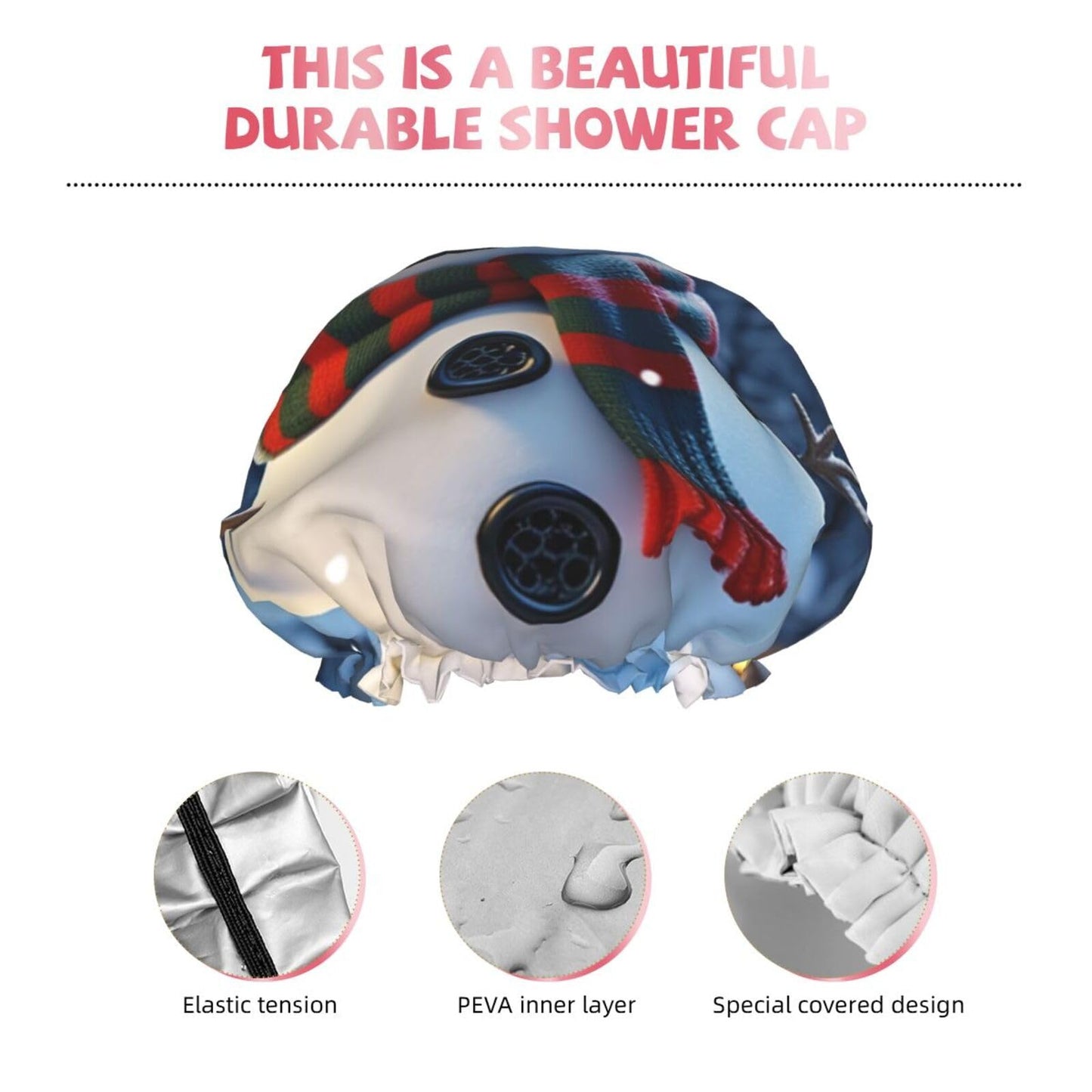 Happy Snowman Shower Cap For Women Reusable Double Layers Bathing Bath Cap Hair Caps Waterproof Elastic Band Ladies Spa Salon Shower Hat Hair Caps Beauty and Personal Care GDSHJKLW
