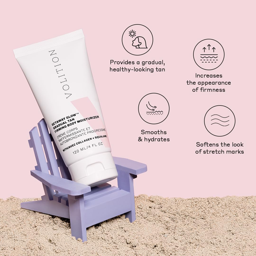 Volition Beauty Getaway Glow Gradual Tan Firming Body Moisturizer with Vegan Collagen + Squalane | Skin Smoothing Cream, Stretchmark Treatment Beauty & Personal Care Volition