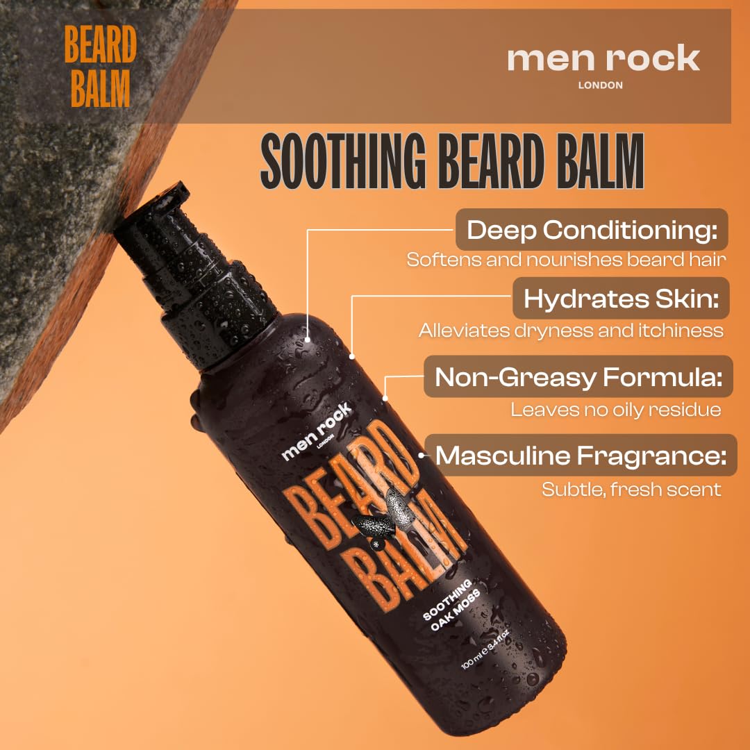 Men Rock Beardy Beloved Soothing Essential Beard Kit - Oak Moss - Beard Oil, Balm and Wash - Mens Face Care - Skincare Products for Men - 3 Pc Beauty and Personal Care Men Rock
