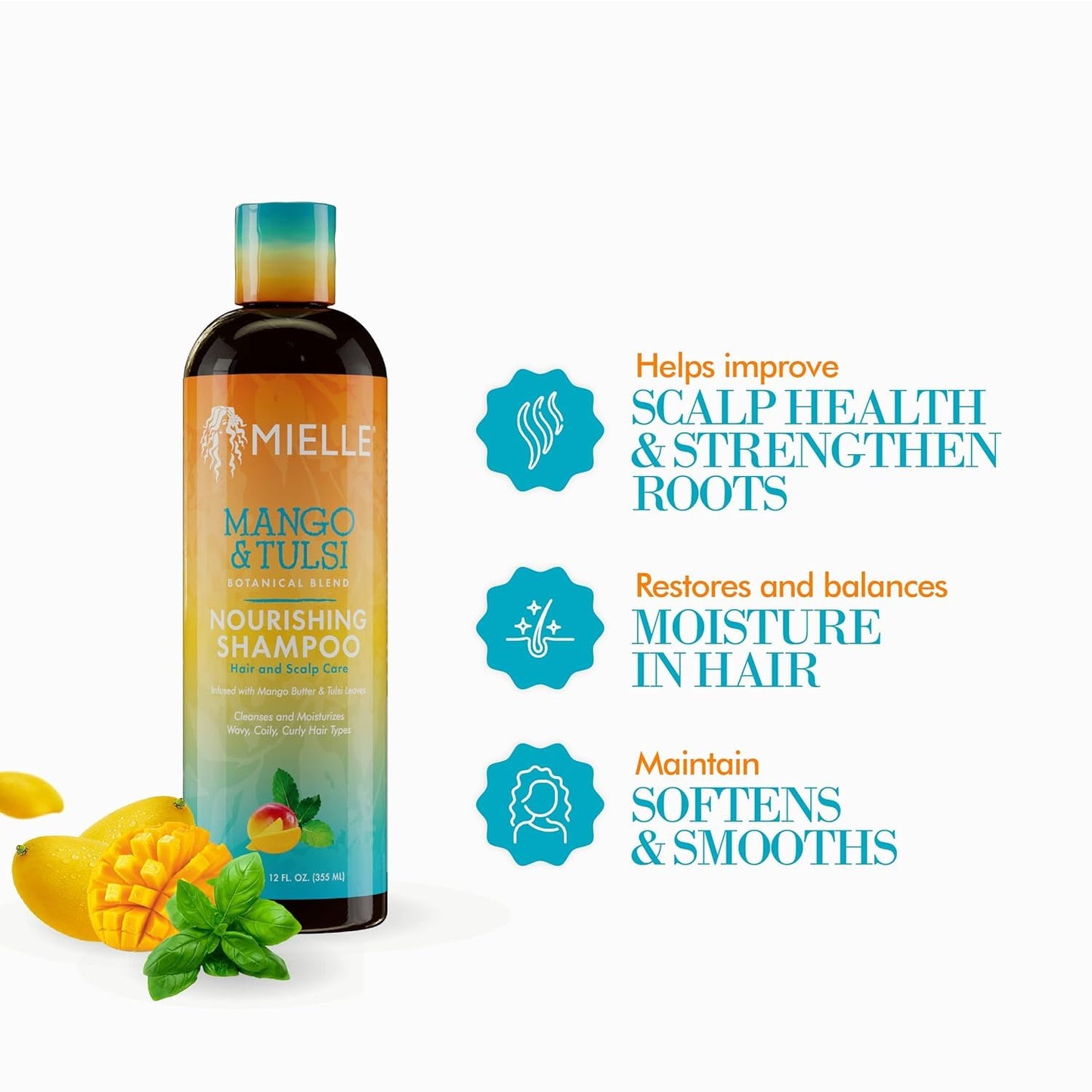 Mielle Organics Mango & Tulsi Nourishing Hair Shampoo - Moisturizing Shampoo for Curly Hair - Gently Cleanses & Remove Scalp Impurities - Nourishes Beauty & Personal Care Mielle Organics