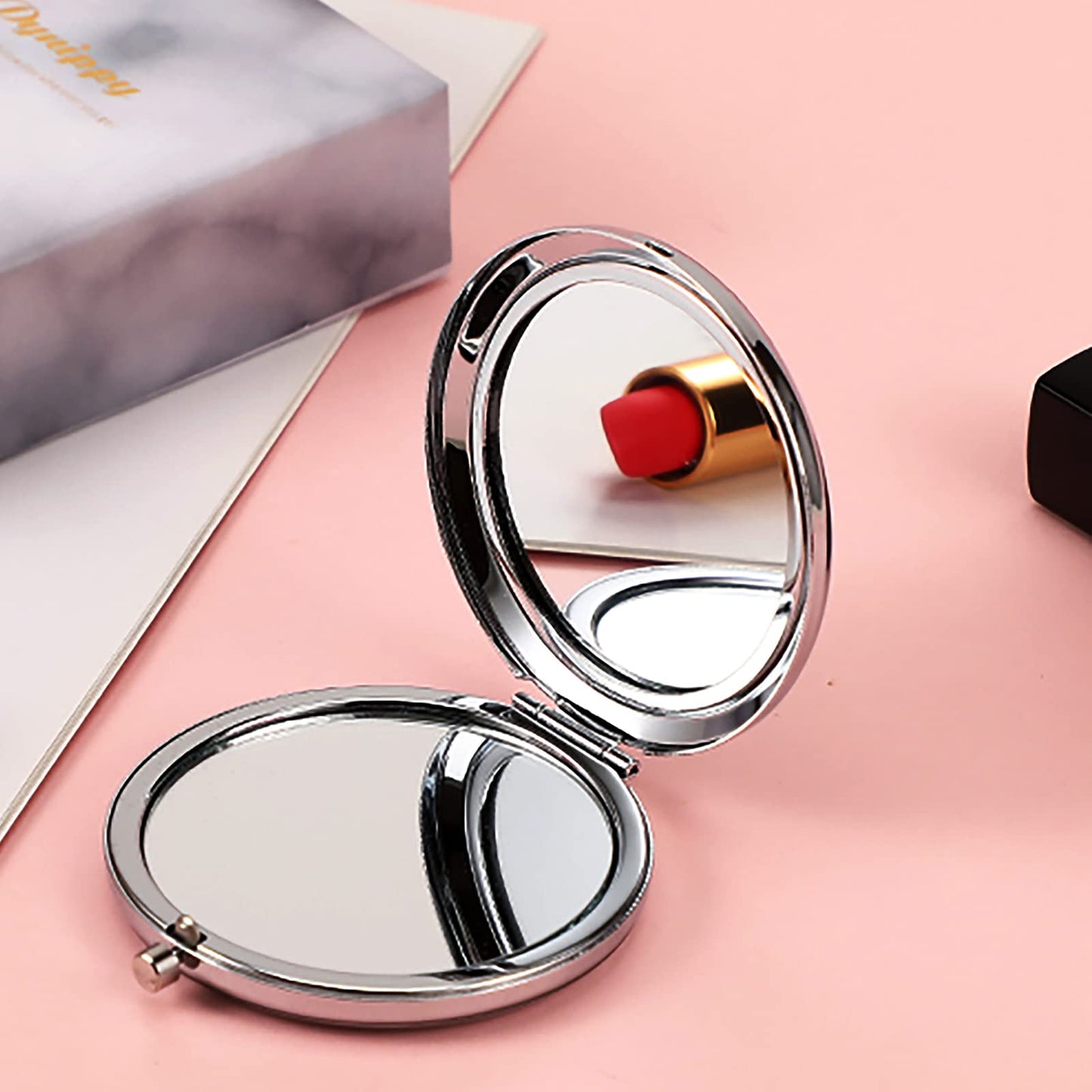 YSUNM Ming Heng Niece Gift Silver Travel Compact Makeup Mirror, Graduation & Birthday Gift Ideas Beauty & Personal Care YSUNM
