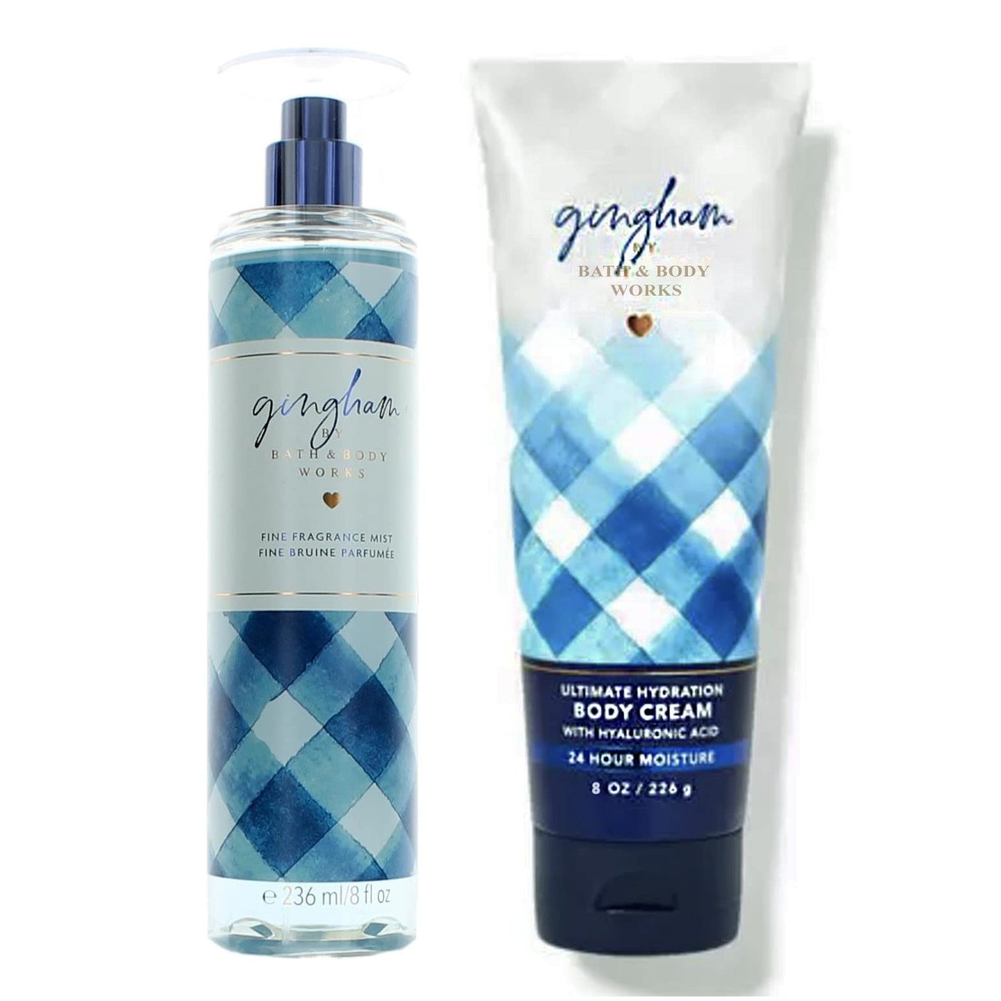 Bath and Body Works Gingham 8 Ounce Ultra Shea Body and 8 Ounce Fine Fragrance Mist Duo Bundle Beauty & Personal Care Bath & Body Works