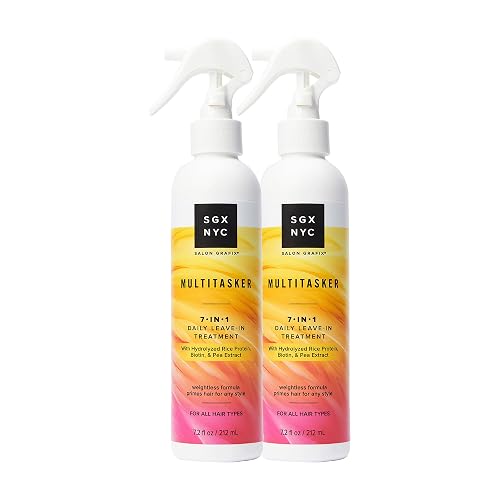SGX NYC Multitasker 7-in-1 Daily Leave-In Treatment - Heat Protection Spray for Hair - Weightless Leave In Conditioner Spray with Biotin - 2 pc Beauty & Personal Care SGX NYC