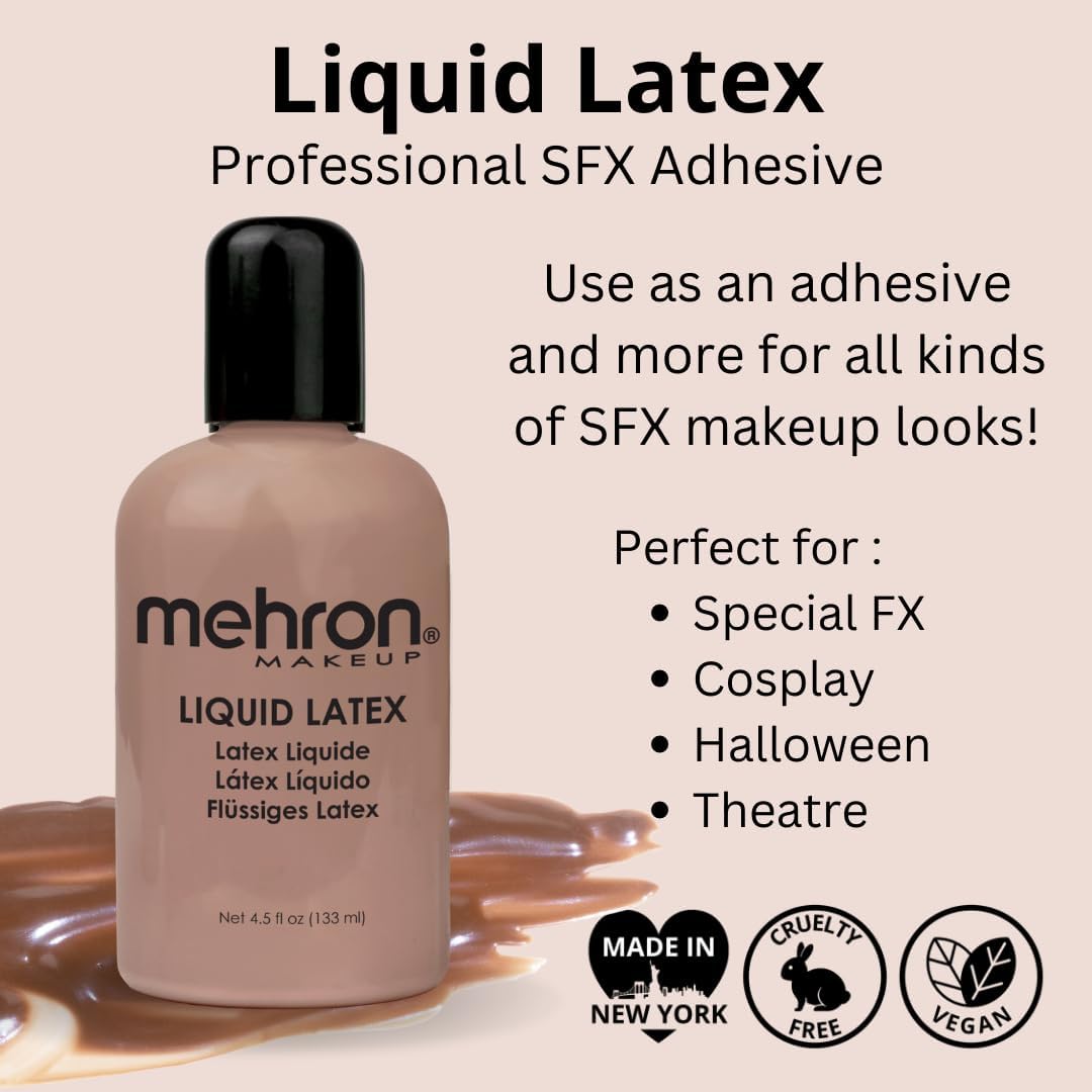 Mehron Makeup Liquid Latex | SFX Makeup | Halloween | Latex Glue for Skin | Prosthetic Glue 1 fl oz (30 ml) (Dark Flesh) Beauty & Personal Care Mehron