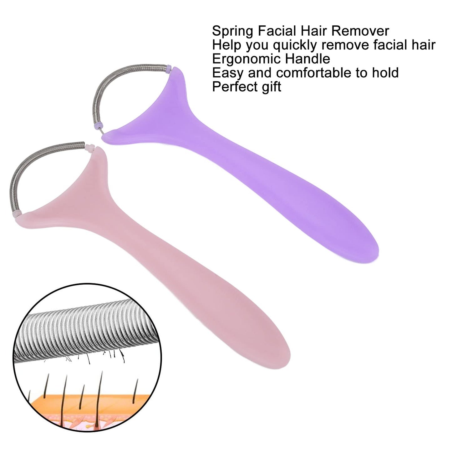 2pcs Spring Facial Hair Remover,Stainless Steel and Plastic Portable Threading Face Epilator for Women, Upper Lip Chin Cheeks Neck Mustache and Upper Beauty and Personal Care EIMSOAH