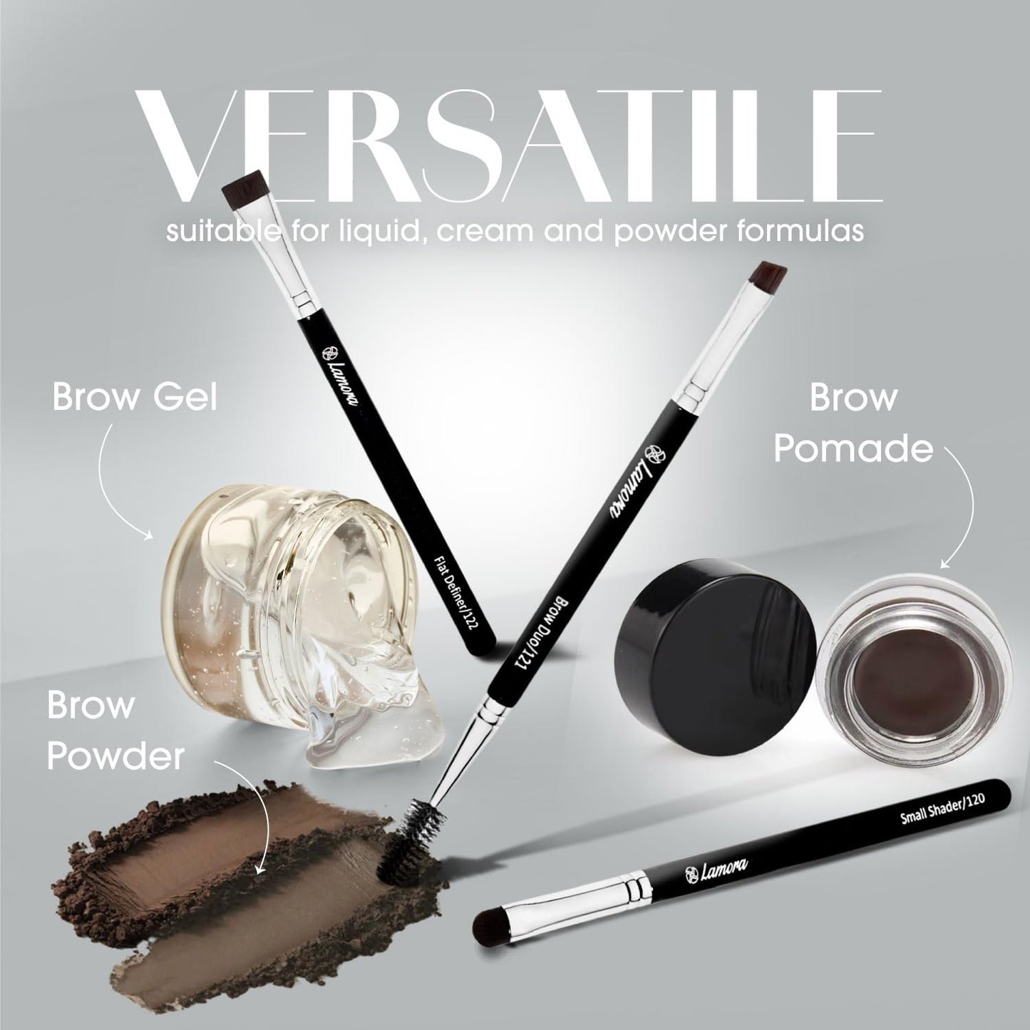Eyebrow Brush - Duo Eye Brow Spoolie - Angled Eyeshadow Eyeliner - Precision Flat Definer - Small Shader - 3 Piece Makeup Brush Set - Cruelty Free Beauty & Personal Care Lamora
