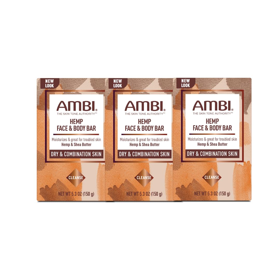 Ambi Hemp Face and Body Bar, Moisturizing and Gentle for Troubled Skin, Dermatologist Tested, Non-Comedogenic, and Hypoallergenic, 5.3 Ounce (3) Beauty & Personal Care Ambi