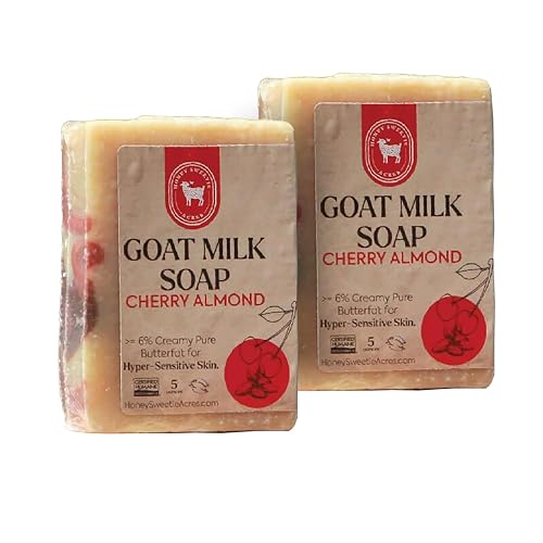 Honey Sweetie Acres 2-Pack of Cherry Almond Goat Milk Soap - Handmade 5 oz Bar, Made with Natural Ingredients, Moisturizing & Gentle, Made in the USA Beauty & Personal Care Honey Sweetie Acres