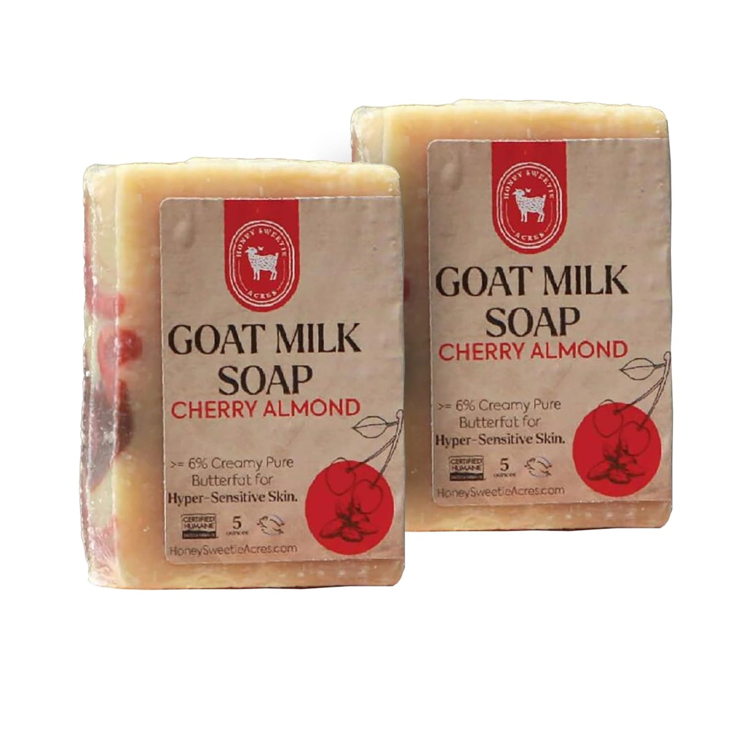 Honey Sweetie Acres 2-Pack of Cherry Almond Goat Milk Soap - Handmade 5 oz Bar, Made with Natural Ingredients, Moisturizing & Gentle, Made in the USA Beauty & Personal Care Honey Sweetie Acres