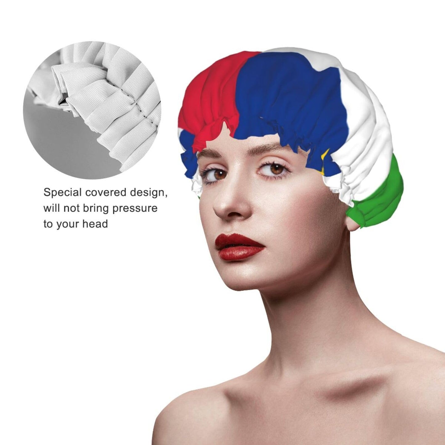 Central African Republic Flag Prints Shower Cap Double Layer Lined Waterproof Bathing Shower Hat Beauty and Personal Care Hayyett