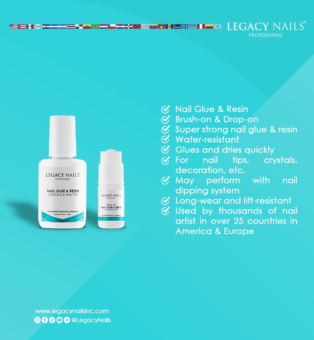 Legacy Nails Professional Nail Glue & Resin 0.5oz Brush-on; Ultra-Strong Adhesive for Nail Repairs, Tips & Extensions, Quick-Drying, Professional Beauty & Personal Care LEGACY NAILS