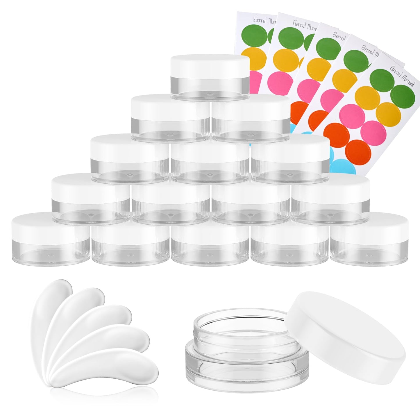 50 Pack 3 Gram Sample Containers with White Lids, Small Plastic Cosmetic Jars, Makeup Travel Container Jar for Cream, Bead, Eye Shadow, Lotions Beauty and Personal Care Eternal Moment Default Title