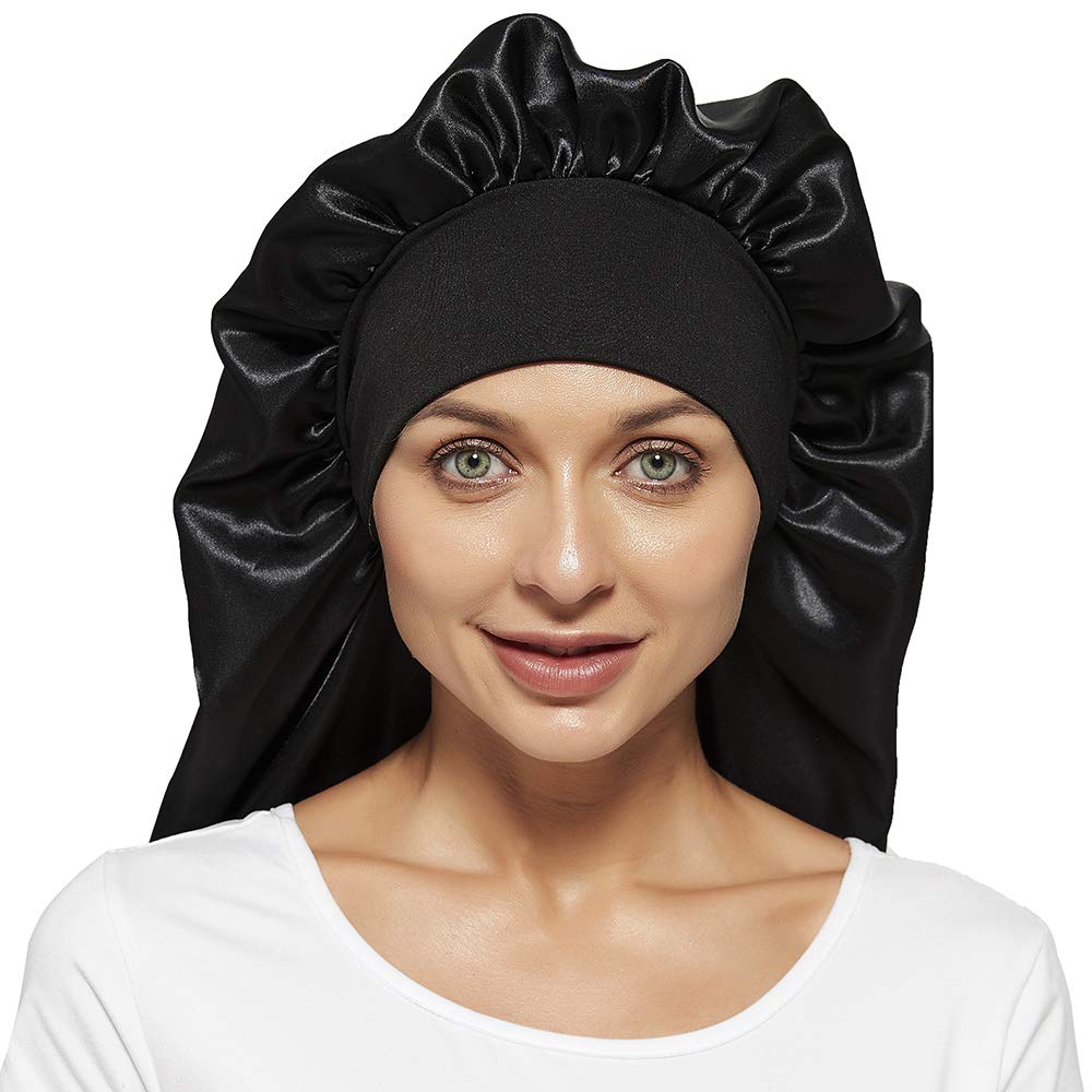 Wbfwbb 2 Pcs Silk Bonnet for Women Satin, Soft Elastic Band Silky Sleeping Cap Big Bonnets for Braids Black,Brown Beauty and Personal Care Wbfwbb