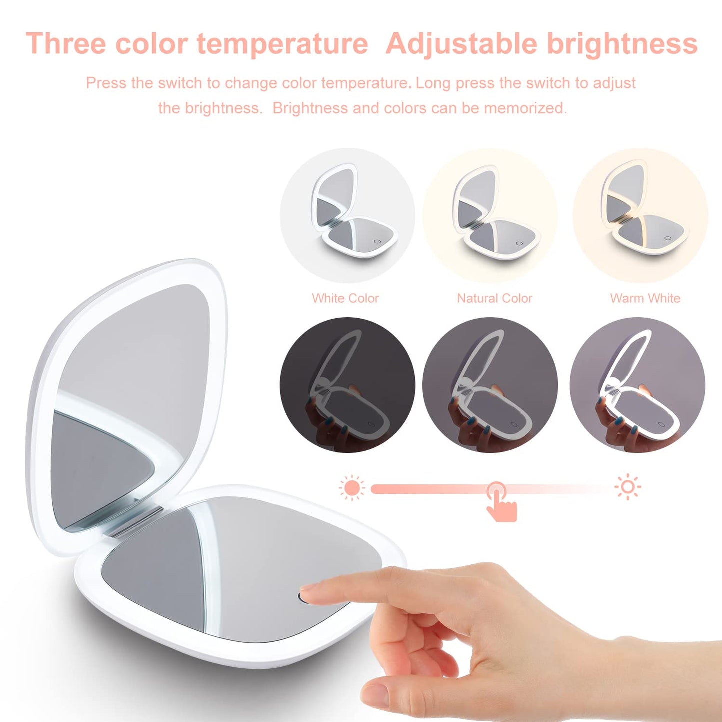 Mocado Compact LED Magnifying Travel Makeup-Mirror - 4 inches 1X/10X Magnification Small Hand Pocket Dimmable Double Sided USB Rechargeable Touch Beauty & Personal Care Mocado