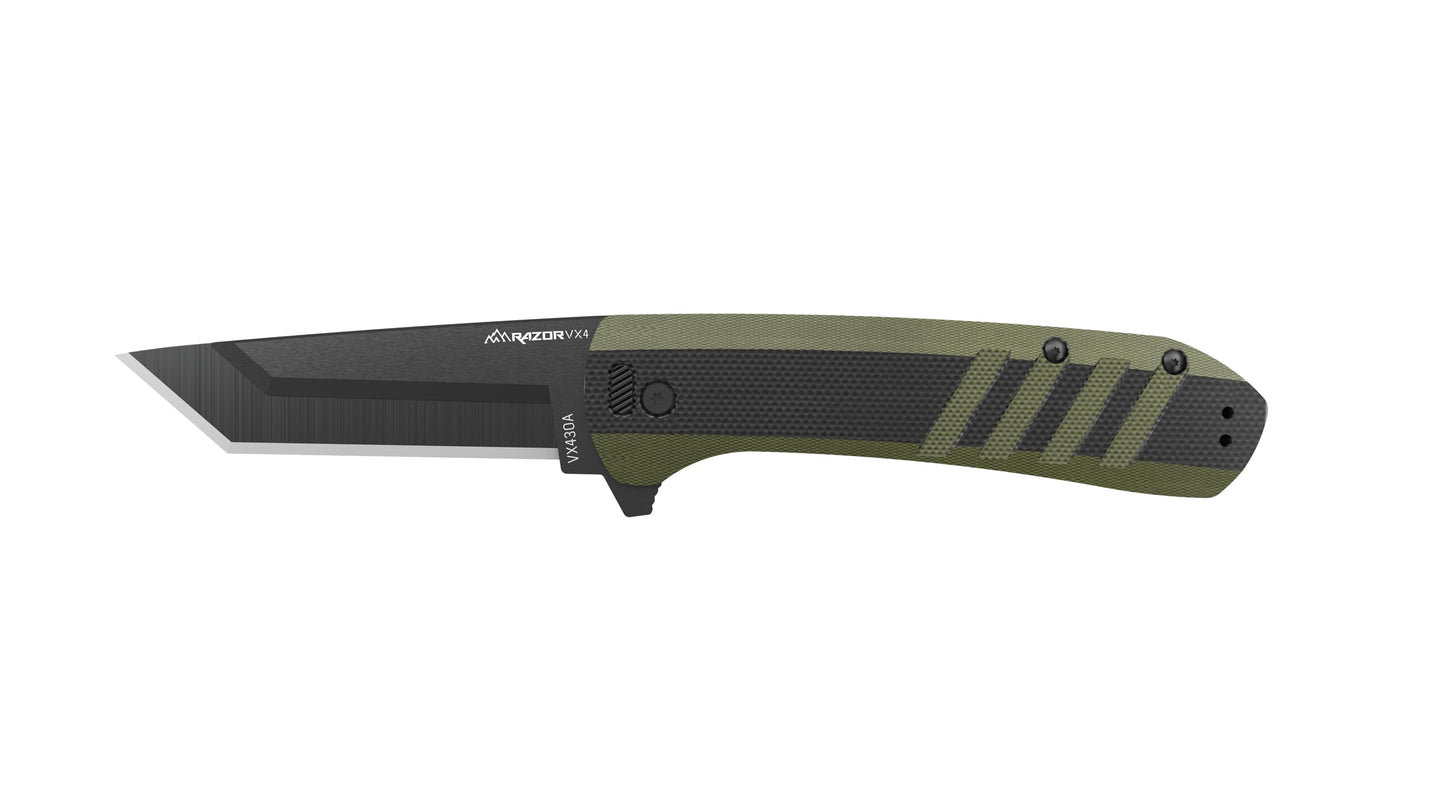 OUTDOOR EDGE Razor VX4 - 3" Replaceable Blade Folding Knife - Black Tanto Blade - Black G10 Over Green Handle - Reversible Clip - EDC, Outdoor Beauty and Personal Care OUTDOOR EDGE