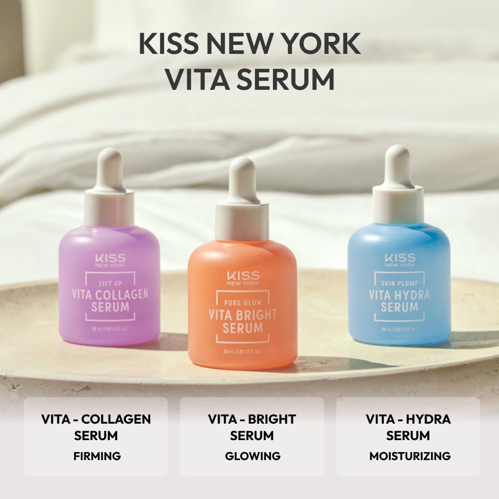 KISS NEW YORK Vita Collagen Serum For Face 1.01 Fl Oz, Improve Look of Wrinkles & Fine Lines With Hydrolyzed Collagen, Vitamins A & E for Smooth Skin Beauty & Personal Care Kiss
