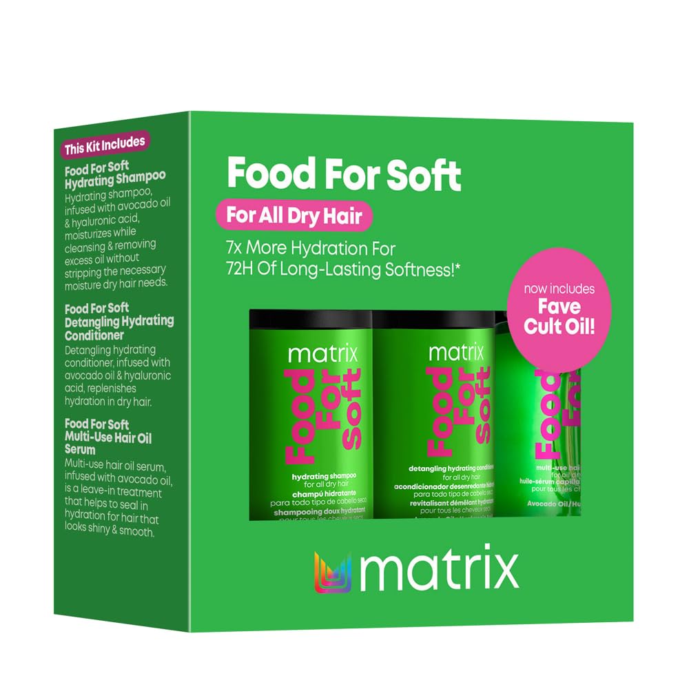Matrix Food For Soft Travel Trial Kit - Shampoo, Conditioner and Oil Serum, Professional Hydrating Formula for Dry, Brittle Hair, With Hyaluronic Acid Beauty & Personal Care MATRIX