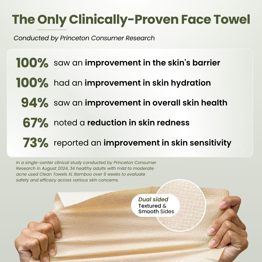 Clean Skin Club Bamboo Viscose Clean Towels® XL 100% USDA Biobased Face Towel, Disposable Face Towelette, Makeup Remover Dry Wipes, Ultra Soft, 50 Ct Beauty and Personal Care CLEAN SKIN CLUB