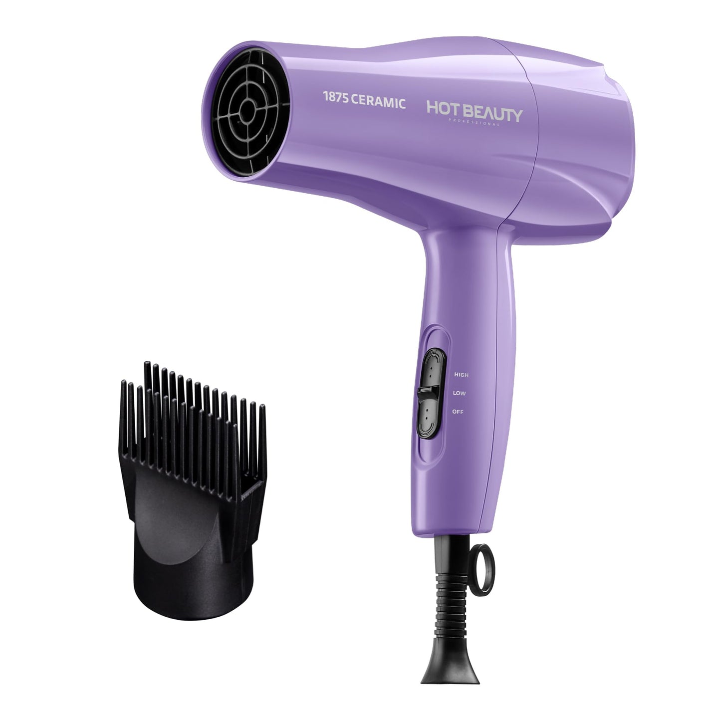 Hot Beauty 1875 Ceramic Hair Dryer, Powerful Fast Drying, Multi-Setting with Comb Attachment, Additional Detangler Included, Slide Bar Switch, Compact Beauty and Personal Care Hot Beauty Default Title