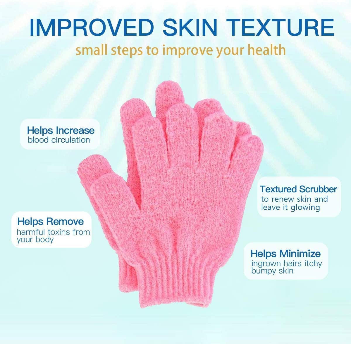 8 PCS ROTOPATA Deep Exfoliating Gloves Mitt with Hanging Loop for Shower, Spa, Body Scrubs, Dead Skin Cell Remover Bathing Accessories Beauty & Personal Care ROTOPATA
