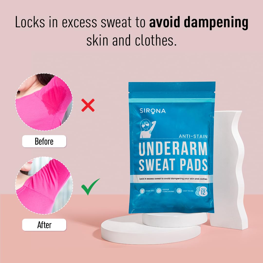Sirona Disposable Underarm Sweat Pads - 12 Pads, Antiperspirant Absorbent Odour Blocker Pads Armpit Dress Shields Beauty and Personal Care Sirona