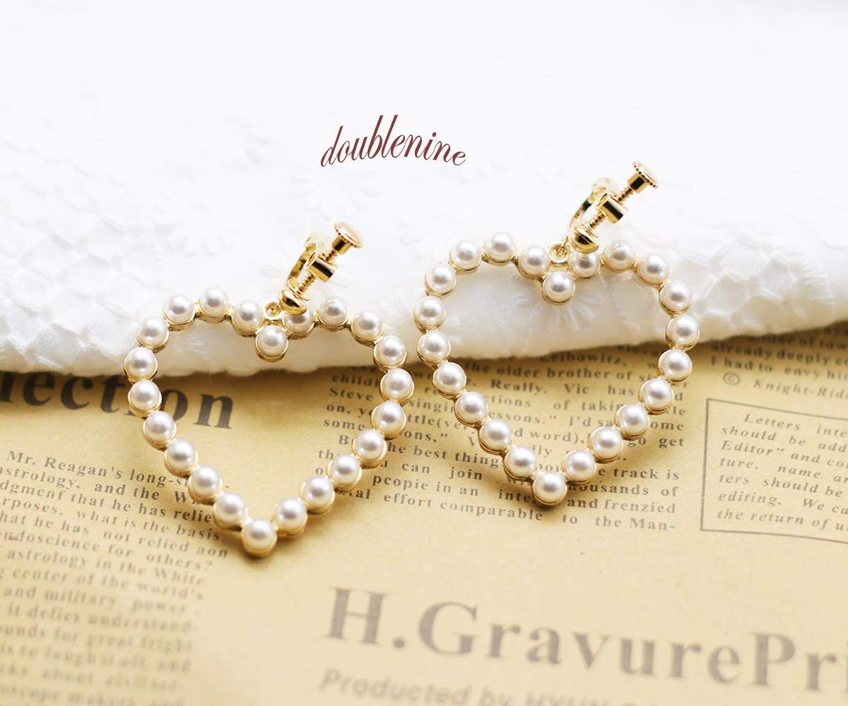 DoubleNine Wedding Bridal Earrings Clips No Piercing Heart Hoop Cute Beads Gold Minimal Love Sweet Jewelry for Women Girls Beauty & Personal Care Doubnine