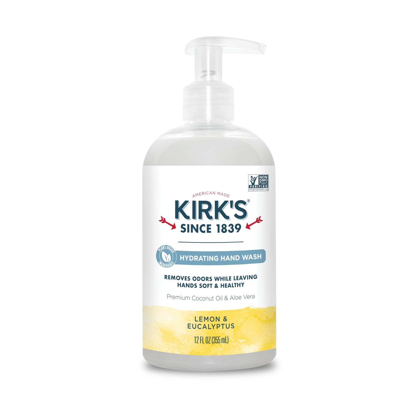 Kirk's Odor-Neutralizing Clean Hand Soap Castile Liquid Soap Pump Bottle | Moisturizing & Hydrating Kitchen Hand Wash | Lemon & Eucalyptus Scent | 12 Beauty & Personal Care Kirk's