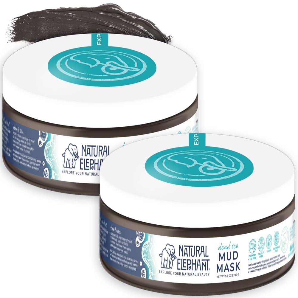 Natural Elephant Dead Sea Mud Mask - Deep Pore Cleansing for Face & Body - Acne, Blackheads, Oily Skin - 100% Natural Skin Care - Tightens Skin- Beauty & Personal Care Natural Elephant