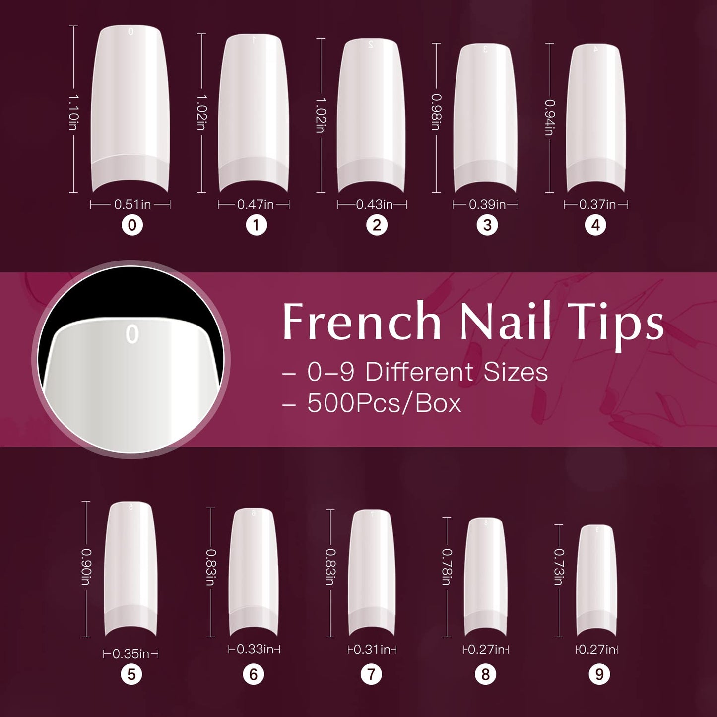 krofaue 500PCS Half Cover False Nails Tips - Acrylic Nail Tips 10 Sizes Lady French Style Acrylic Artificial Tip Manicure with Box for Nail Tips Art Beauty & Personal Care krofaue
