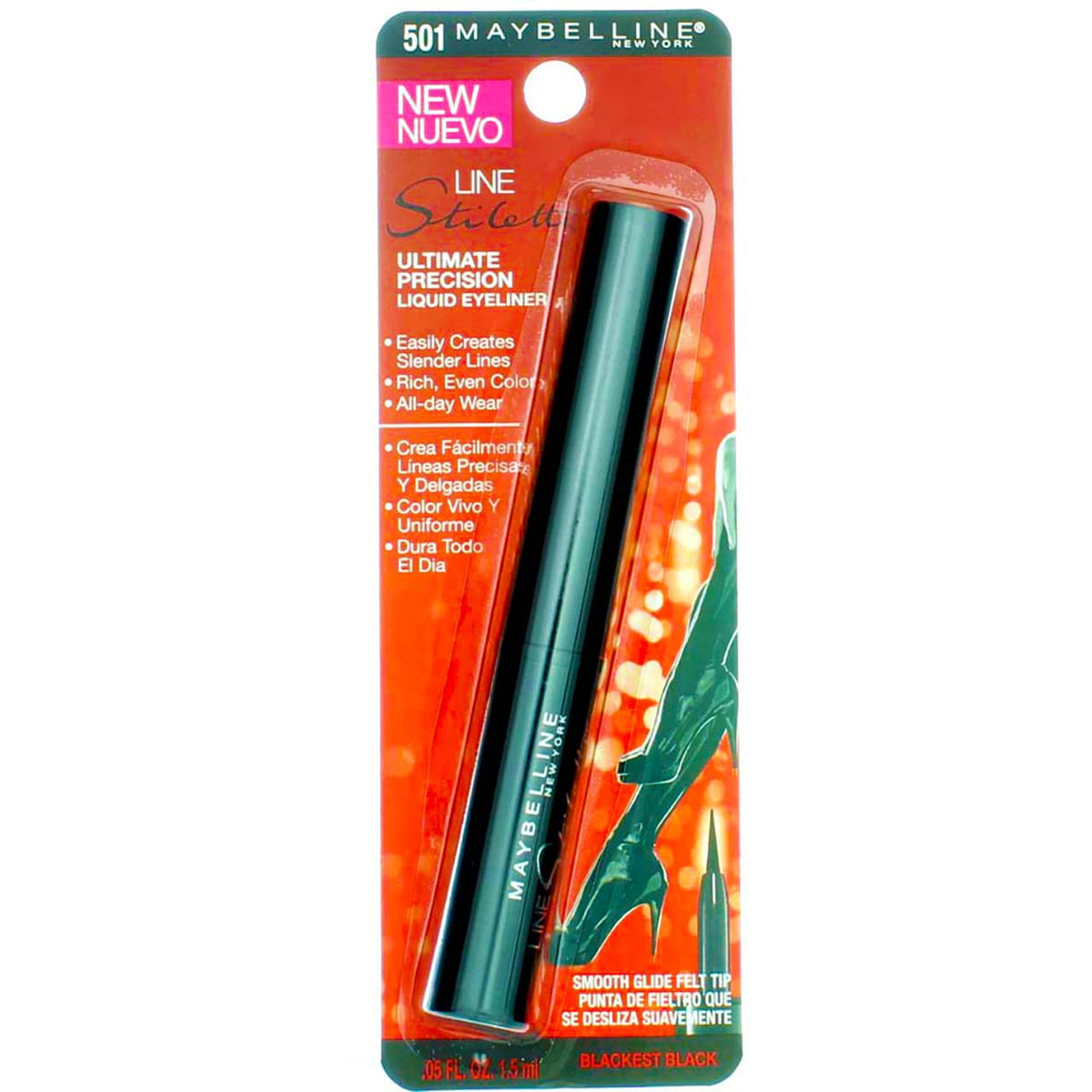 MaybellineNew York Line Stiletto Liquid Eyeliner, Blackest Black [501], 0.05 oz (Pack of 4)